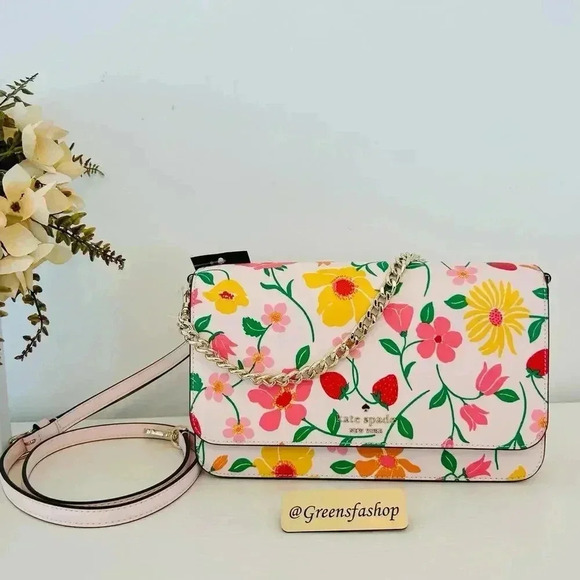 Kate Spade Purse Madison Medium Flap Convertible Crossbody Strawberry Garden - Picture 2 of 8